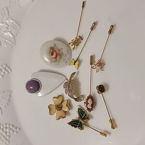Vintage Set of 10 Brooches and Pins